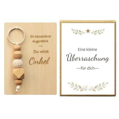 FreiSterne Schwangerschaftsüberraschung Geschenkset | Holzperlen Schlüsselanhänger + Gravierte Holzplatte | Ein besonderer Augenblick - Du wirst Opa/Oma/Tante/Onkel