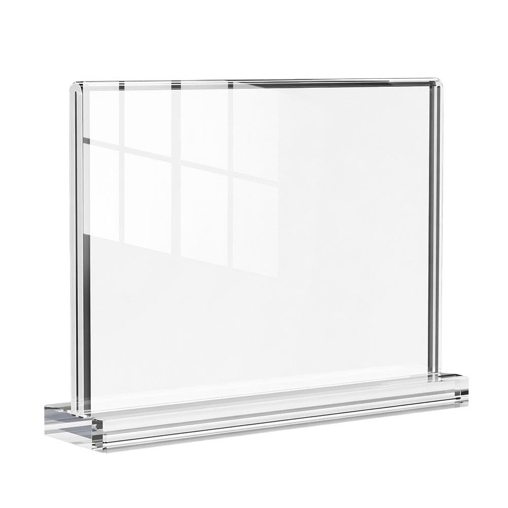 Clear Acrylic Sign Holder Stand, A5 T Shape Double Sided Picture Frames/menu/document Display for Desk, for Business, Retail, Restaurant, Wedding, Exhibition Trade Museums (A5 Horizontal)