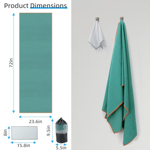 YESLIFE Non-Slip Extra Thick Hot Yoga Towel with One Sweat Towel, Microfiber Sweat Absorbent Yoga Mat Towel with Grip Dot, Pilates Mat, 72\" x 24\", Cyan - Thumbnail 3