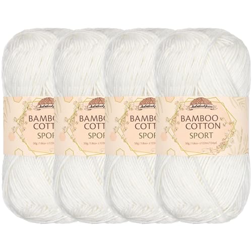 Image of JubileeYarn Bamboo Cotton Sport Yarn - 50g /Skein - Cotton White - 4 Skeins