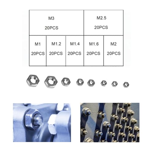 140 Stück Sechskantmutter M1/M1,2/M1,4/M1,6/M2/M2,5/M3 M1,4 Mutter Mutterngewinde Edelstahl Sechskantmuttern