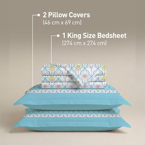Image of MYTRIDENT Soft Comfort Bedsheet for Double Bed, 100% Cotton Bedsheet, Soft and Breathable, King Size Bedsheet with 2 Pillow Covers - Fiona