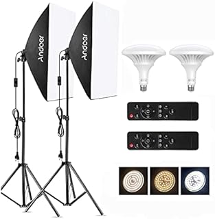 Andoer Softbox Lighting Kit 3 Color Dimmable 3000K-6000K Coloor Temperature Photography Softbox, Studio Lighting Softbox 20x28in 150W Studio Output Lighting for Portrait Advertising Video Shooting