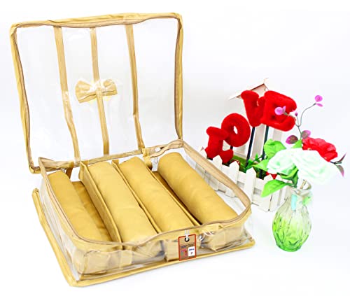 Atorakushonsatin Fabric 4 Rod Bangle Box Organizer For Women Girls Jewellery Pouch Storage Bag Makeup Travel Wardrobe Wedding Set For Bride Golden #TOP6