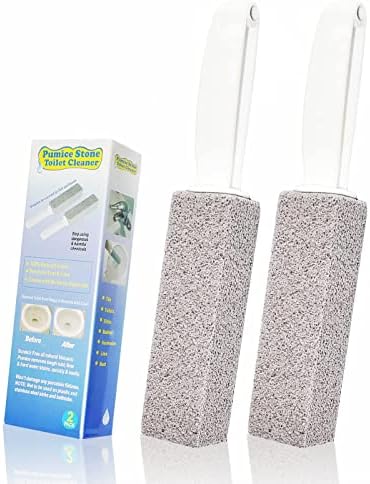 4TH Pumice Stone for Toilet Bowl Cleaning,Scouring Stick with Handle,Powerfully Away Limescale Stain,Hard Water Ring, Calcium Buildup,Iron,Rust.Remover for Tile Bath-tub - 2 Pack