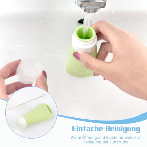 Deepton Futtertube zum Befüllen Hund 9 Stück, 90 ML Leberwurst Hunde Tube, Wiederverwendbar Reiseflaschen zum Befüllen, Silikon Futtertube mit Karabiner, Reinigungsbürste für Hundetraining, Unterwegs