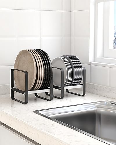 Baffect 2er Pack Metallplattenregal, Tellerschalen-Ablassregal, Schwarzes Teller-Trockenregal, Pfannenregalhalter Ständer für Küchenschränke Organizer Geschirrteller Dünnes Backgeschirr Backblech
