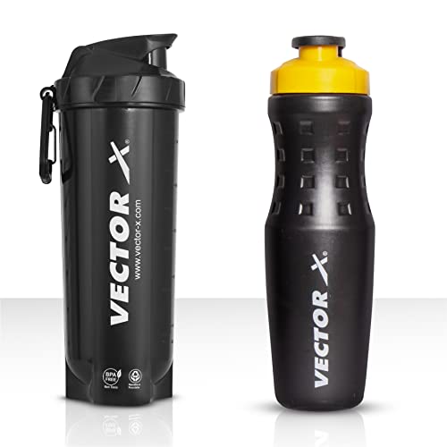 Image of Vector X Energy Shaker & Active Bottle for Protein Shake Gym Sipper Shaker 750 ml (Pack of 2, Black, Plastic)