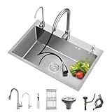 ARTLINE Stainless Steel Kitchen Sink, Drop In Single Bowl Sink, Topmount Workstation Sink with Sliding Accessories, Farmhouse Workstation sink with Multiple Accessories (19.7 x 17.7in)