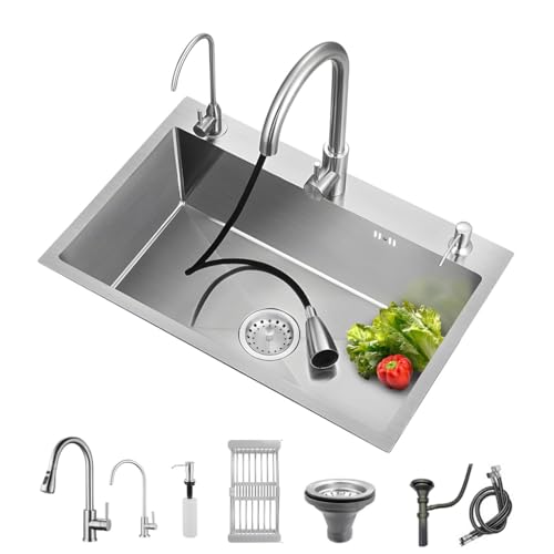ARTLINE Stainless Steel Kitchen Sink, Drop In Single Bowl Sink, Topmount Workstation Sink with...