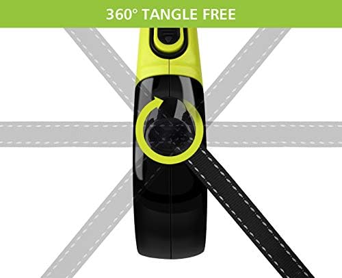 pecute Retractable Dog Lead- Easy One Button Brake & Lock- Reflective Nylon Tape Non-Slip Handle, 360° Tangle-Free Lead Extends up to 16ft of Freedom and Protection (Medium)