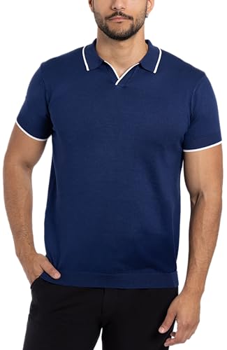 X RAY Mens Knit Polo Sweater Short Sleeve, Fashionable Sweater Polo Top Knitted Tops for Men