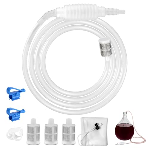 Siphon de Brassage, 2,5m Siphon en Silicone, Réutilisable Siphon Filtre Tube, Vin Syphon Silicone, Kit de Filtre pour Siphon, avec Sac Filtrant, Filtre, Pince...