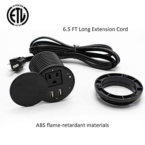 Desktop Power Grommet Desk Outlet Build-In 1 Us Standard Outlet And 2 Usb Ports Hidden Design With 6.56 Ft Extension Power Cord For Office Home Furniture Hotel #TOP1