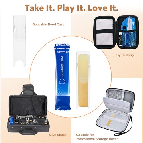 Sovvid Bb Clarinet Reeds Strength 2.5 with Portable Reed Case, Box of 10, Individually Packaged Reeds for Clarinet, Thinner Vamp Cut for Ease of Play