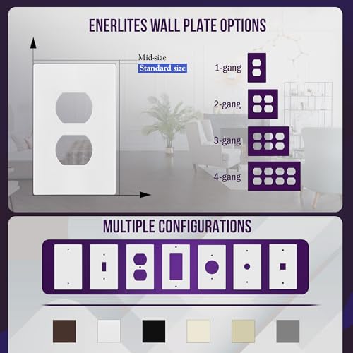 ENERLITES Screwless Duplex Wall Plates, Child Safe Receptacle Outlet Covers, Standard Size, 1-Gang 4.68"x 2.93", Unbreakable Polycarbonate Thermoplastic, UL Listed, SI8821-W-5PCS, Glossy, White by ENERLITES - Image 5