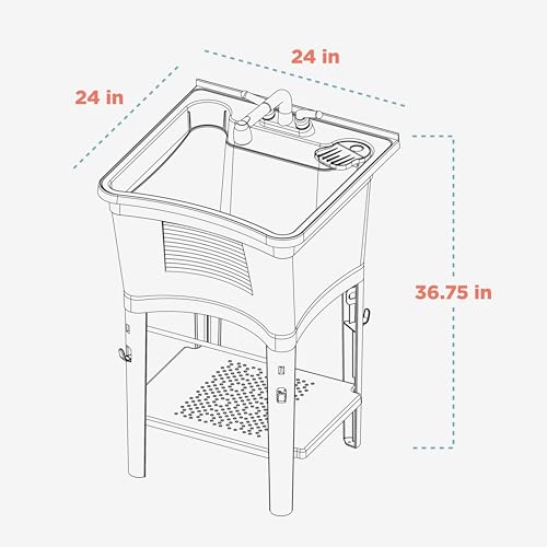 Zenna Home Utility Sink Laundry Tub with Pull-Out Faucet, All-in-One Freestanding Utility Tub for Laundry Room, Basement, Garage, Outdoor Kitchen, 24" L x 24" W x 36.75" H, White by Zenna Home - Image 3