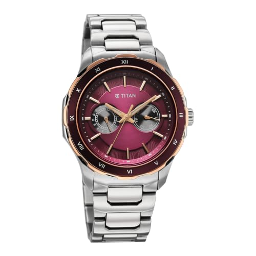 Image of Titan Regalia Opulent VI Men's Dress Watch with Two-Eye Multifunction Panda Dial and Steel Bimetal Strap