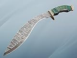 Damascus Steel Kukri Knife 15 Inches custom made Hand Forged With 10' long blade, Black Bull horn...