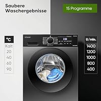 Bomann® Waschmaschine 8kg | 5 Jahre Motor-Garantie | Invertermotor-effizient, leise & langlebig | max. 1400 U/min | 15 Programme | Dampffunktion | LED-Display | Washing Machine | WA 7188 titan-schwarz – Ansicht 5