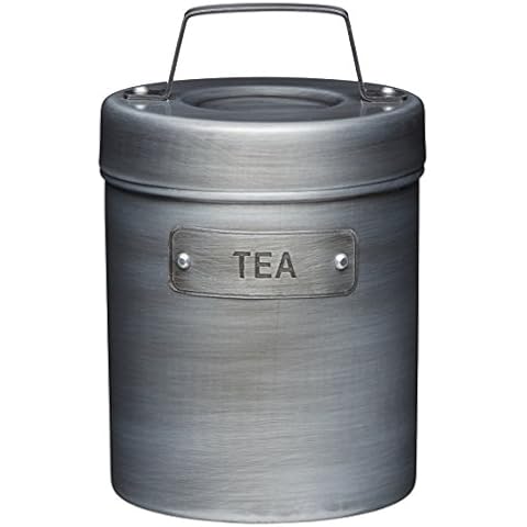KitchenCraft INDTEA Industrial Kitchen Vintage-Style Metal Tea Caddy, 1 L (1.75 pts), Grey Cover
