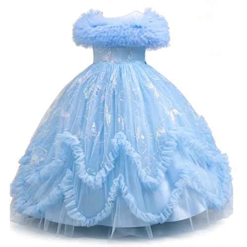 Image of Discoball Girls Princess Dress Tulle Ruffled Pageant Gown Butterfly Embroidery Flower Girl Birthday Party Wedding Performance Ball Gown Sky Blue