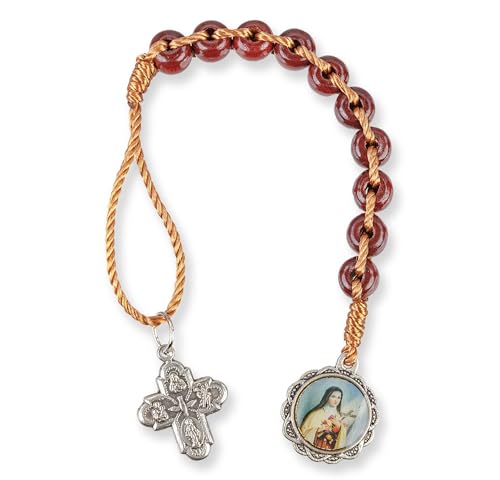 Little Flower Rosary Beads - St Therese Prayer Card, The Lord's Prayer - Brazilian Hand Crafted One Decade Rosary - Catholic Cards Set3