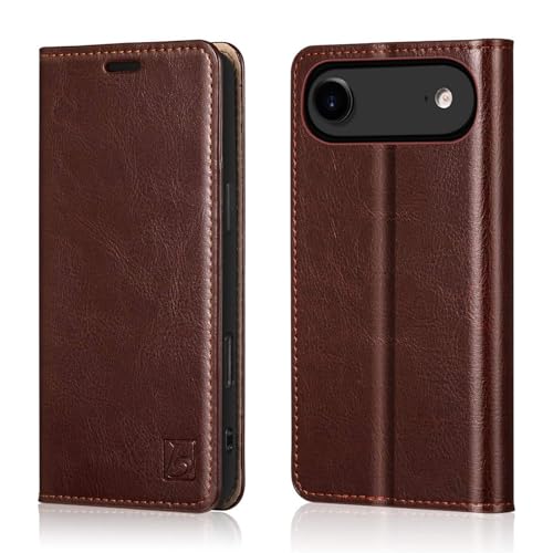 Belemay Genuine Leather Wallet Case for iPhone 17 Air, Premium Cowhide Leather Two-Tone Effect, RFID Blocking Card Holders, Shockproof TPU Shell, Kickstand, Flip Cover for iPhone Air 2025 6.5", Brown by Belemay - Used condition - US$12.61