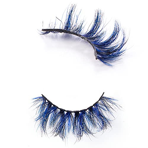 Foxscos Color Eyelashes,Beautiful Natural False Eyelashes,3D Mink Color Eyelashes,100% Siberian Mink Color 20Mm Short Style (Blue Black) #TOP1