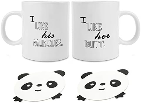 Zhong Fu Dian Best Lovers Mugs A Pair of Coffee Mugs 11.5 oz I like his muscles I like her butt anniversary gifts White Mug