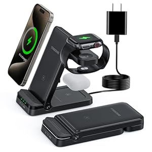 Wireless Charger, Tribone 3 in 1 Foldable Fast Charger for iPhone 17 16 15 14 13 12 11 Pro Max XR XS 8 Plus，for Apple Watch 10 9 8 7 6 5 4 3 2 SE Ultra,for AirPods Pro 4 3 2, Black