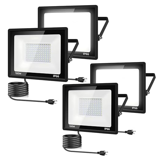 4Pack Outdoor LED Flood Light,100W LED Work Light 11000lm with 6FT US Plug