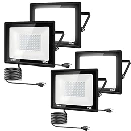 4Pack LED Flood Light Outdoor,100W LED Work Light 11000lm with 6FT US Plug,IP66 Waterproof Exterior Security Lights,6000K Daylight White Outside Floodlights Slim Design for Playground Yard
