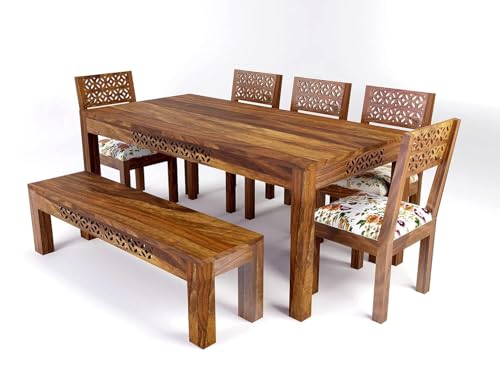 Image of Solid Sheesham Wood Living Room Benches, Wooden, Upholstered Wooden Seating Bench for Home & Office l Solid Wood Bench for Dining Table l Indoor Outdoor Seating