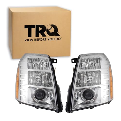 Image of TRQ Headlight Assembly Set Headlights Driver & Passenger Side Compatible with 2007-2014 Cadillac Escalade ESV 2009-2013 EXT GM2502291 GM2503291