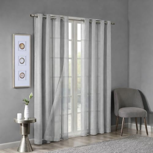 Image of 7 Feet Door Curtains Set of 2 - Semi Transparent Sheer Curtains for Living Room & Bedroom | Polyester Eyelet Curtain Panels | Modern Door & Window Curtain (Grey)