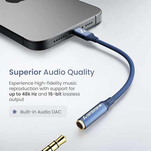 Image of Ambrane Type C to 3.5mm Audio Jack Converter with DAC Headphone Adapter, Connector Cable for iPhone 16 /15 Series, Samsung, OnePlus, Google Pixel, Laptops, Other Devices (AOTG-CX3, Black)