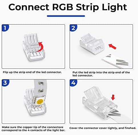 Bonlux 10pcs 4Pin LED Strip Light Connector and 32.8ft 4pin LED RGB Extension Cable, Waterproof Transparent Track Lighting Connectors for 4pin 10mm Led Pin Connector 2835-5050 4pin RGB Strip Lights