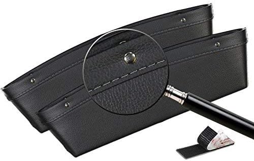 Uport Solutions Set of 2 Leather Car Pocket Organizer - Seat Gap Filler & Typical Dude Gadget - Act As Catch Caddy & Car Seat Storage for Your Vehicle (Black/Silver)