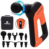 Deep Tissue Muscle Massage Gun – Muscle Massager Set with Pivoting Percussion Massage Gun, 10 Heads, Charge Station, & Case – Quiet, Hand-Held Massage Gun for Deep Tissue by STRONGICK, Orange, 16 Amps
