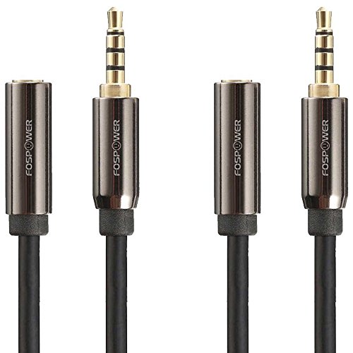 FosPower 6 Feet 3.5mm Male to 3.5mm Female Auxiliary (2 Pack), 4-Conductor TRRS Stereo Audio Extension Cable [24K Gold Plated Connectors] for Nintendo Switch, Apple, Samsung, Motorola, HTC, LG, Sony