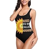 DARLEKS Blessed to Be Called Mamaw Women's One Piece Retro U Back Swimsuits Tummy Control Padding Bathing Suit High Cut Swimwear X-Large White