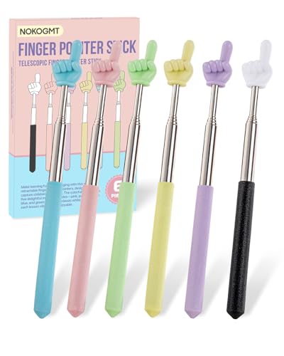 NOKOGMT 6PCS Finger Pointer Stick for Classroom – Extendable Teacher Pointer Stick and Pointer Finger Tool – Colorful Hand Pointer Stick for Presentations–Telescopic Pointer Stick–Classroom Essentials
