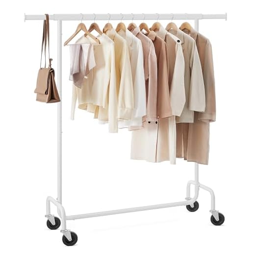 SONGMICS Burro Ropa con Ruedas, Perchero Burro Extensible con Carga Pesada, Capacidad de Carga de 130 kg, Fácil de Montar, Portátil, Blanco Mate HSR011W01