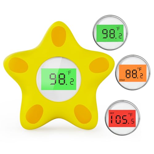 Image of Baby Bath Thermometer, Infant Digital Water Thermometer Safety with 3 Color Backlit and Temperature Warning, Room Thermometers Floating Toy for Infant, Toddler, Bathtub, Swimming Pool (Yellow)