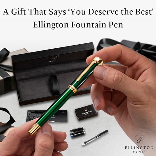 Image of Ellington Pens Luxury Fountain Pen Set - Smooth Medium Nib - Includes 3 Ink Cartridges, Refillable Ink Converter, Box - Fountain Pens For Writing, Calligraphy, Journaling, Sketching (Emerald Enigma)