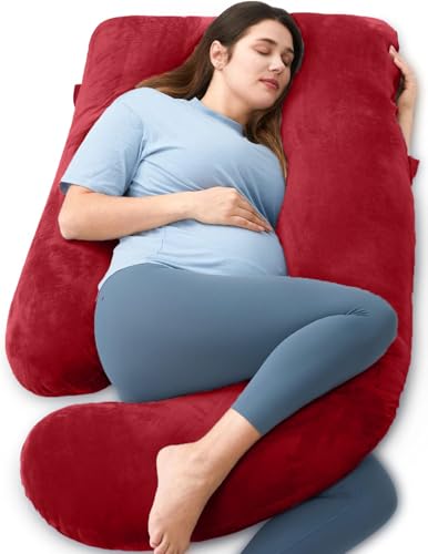 Image of G-Shaped Sleeping Pregnancy Pillow| Removable Velvet Covers| PregnoCare Fibres| Baby Shower Gift, Maternity, Nursing| Full Body Soft-Support Bump, Head, Back, Shoulder, Hips, Legs and Belly (Red)