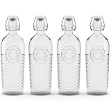 Nicunom 4 Pack Flip Top Glass Bottle, 40 Oz. / 1.2 Liter Clear Glass Pitcher Airtight Seal Swing Top Brewing Bottle for Beverages, Oils, Kombucha, Beer, Kiefer, Water, Soda