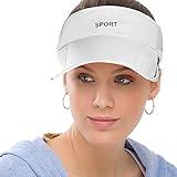 Men Women Sun Protection Sports Visor Hats Summer Wide Brim Adjustable Golf Tennis (White, One Size)