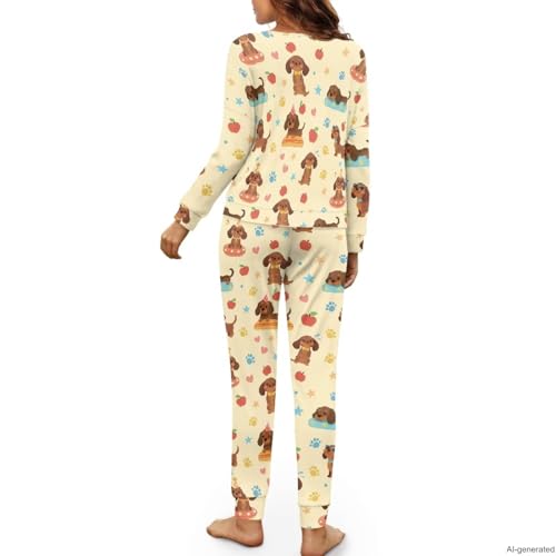 Image of Women's 2 Piece Printed Pajama Set Long Sleeve Sleepwear Set with Long Pants Casual Lounge Sets with Pocket